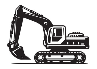excavator logo silhouette vector, vector silhouette excavator logo design, black digger logo Silhouette illustration, silhouette of excavator logo silhouettes vector on a white background