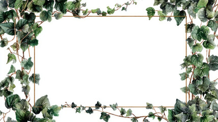 Watercolor ivy vines curling around a frame minimal on white