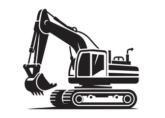 excavator logo silhouette vector, vector silhouette excavator logo design, black digger logo Silhouette illustration, silhouette of excavator logo silhouettes vector on a white background