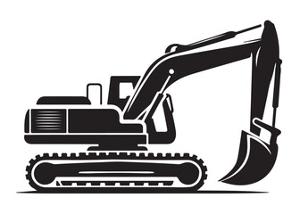 excavator logo silhouette vector, vector silhouette excavator logo design, black digger logo Silhouette illustration, silhouette of excavator logo silhouettes vector on a white background