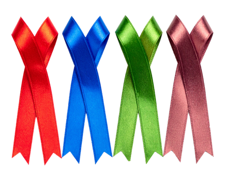 Colorful awareness ribbons set isolated on transparent background