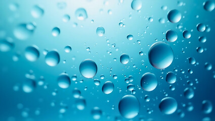 Clear Water Droplets Floating on Light Blue Background &ndash; Clean and Minimal Abstract Design