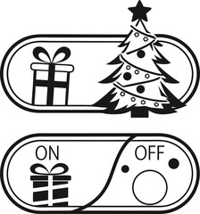 Christmas tree and gifts set with festive holiday vector icons and snowflake decorations