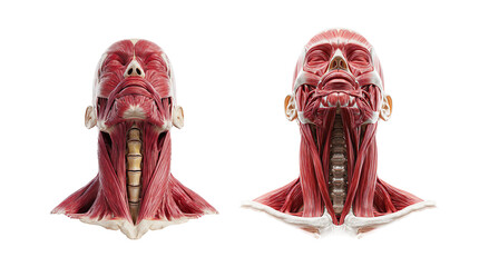 Anatomical Illustration of Human Head and Neck Muscles on transparent background