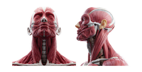 Anatomical Illustration of Human Head and Neck Muscles on transparent background