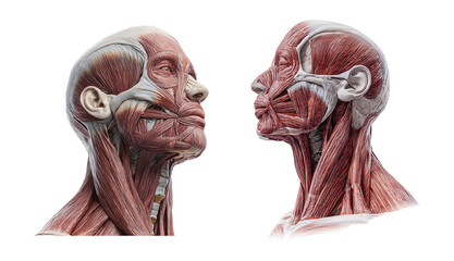 Anatomical Illustration of Human Head and Neck Muscles on transparent background