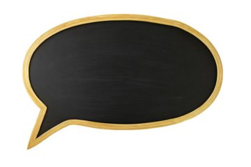 a blackboard with a wooden frame and a speech bubble