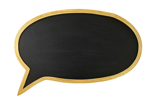a blackboard with a wooden frame and a speech bubble