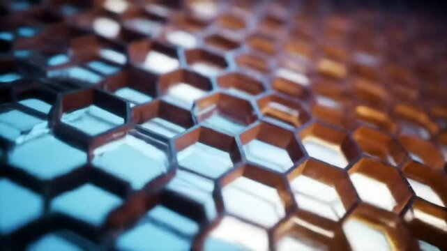 Hexagonal metallic mesh in futuristic honeycomb layout pattern
