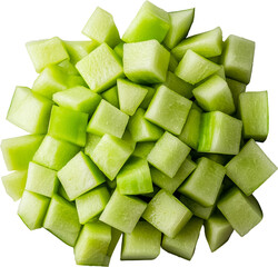 Green jelly cubes arranged in a clustered formation. Raw material.