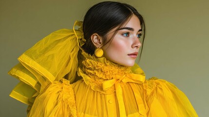 Stunning Fashion Model in Vibrant Yellow Outfit