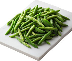 Fresh green beans on a cutting board. Raw material.