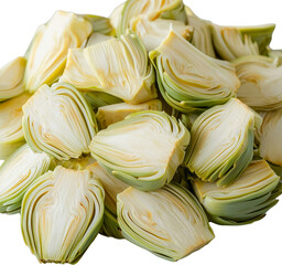 Chopped artichoke hearts in a pile. Raw material.