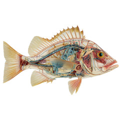 Anatomical Illustration of Fish Anatomy on transparent background