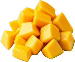 Chunks of vibrant yellow cheese stacked together. Raw material.