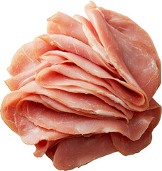 Sliced cured meat arranged in folds. Raw material.