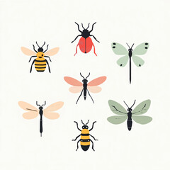 Various Insects Posed Together on a White Background

