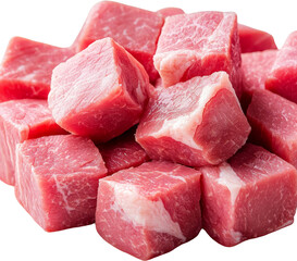 Chunks of fresh raw beef arranged in a pile. Raw material.