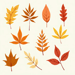 Autumn Leaves Set Illustration on White Background

