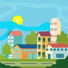 Obraz premium colorful urban building under sun