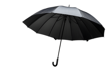 Basic black umbrella in closed position isolated on white background