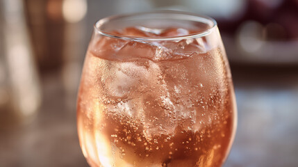 Sparkling ros&eacute; wine in a chilled glass