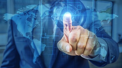 Digital Business Technology Interface with Global Network Touchscreen