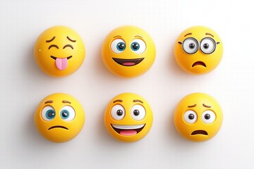 Obraz premium 3D Emoji Mood Pack: 8 Cute Expressions on White Background for Social Media Day, Universal Digital Stickers for Psychology, Streaming & Business