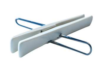 Basic plastic clothes peg in open position isolated on white background