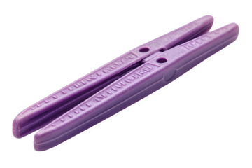 Basic plastic clothes peg in open position isolated on white background