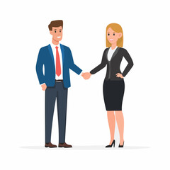 Fototapeta premium Business handshake graphic features a male and female professional sealing a deal, great for company presentations.