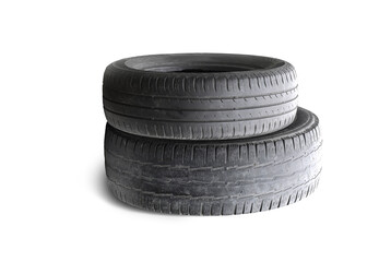 old worn damaged tires isolated on white background