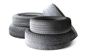 old worn damaged tires isolated on white background