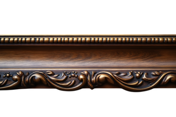 Wooden picture frame standing upright isolated on white background