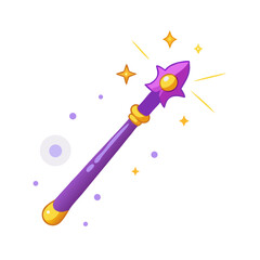 Magical Purple and Gold Fairy Wand with Sparkles and Stars Game Asset