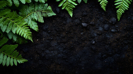Lush Green Ferns: Organic Soil and Botanical Texture in Eco-Friendly Landscape