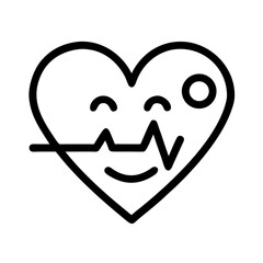 Heart Beat Line Art Icon with Happy Face and ECG Pulse Monitor Vector