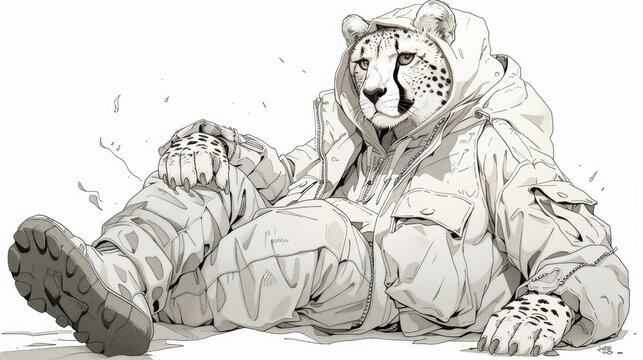 Full body drawing of an anthro cheetah, streetwear --no mockup 