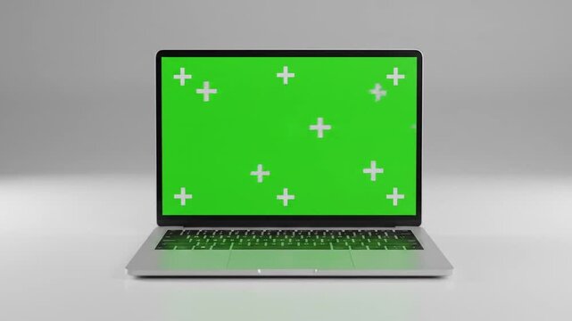 Silver Laptop with Green Screen Mockup