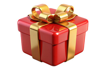 Obraz premium Shiny red gift box with gold ribbon bow isolated on transparent background