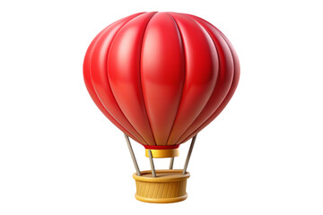 Bright red hot air balloon with a yellow basket isolated on transparent background
