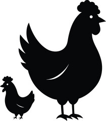 Chicken and rooster vector silhouette illustration of farm birds and poultry