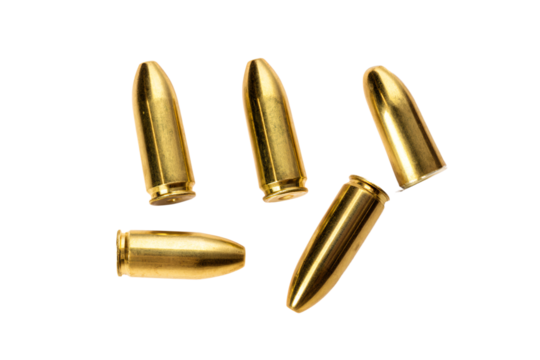 a group of bullet heads on a white surface