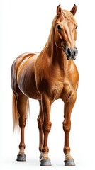 Obraz premium Well-groomed chestnut horse stands proudly against a plain background in a studio setting during daylight