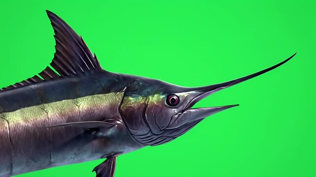 Blue Marlin Isolated on Green Screen for Chroma Keying