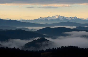 Mountain Range, Sea of Clouds and Snow Scenery
