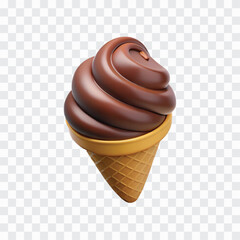 3D Chocolate Ice Cream Cone PNG | Summer Dessert Icon in 3D Style