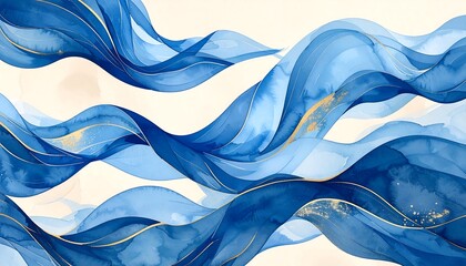 Abstract flowing blue and gold waves