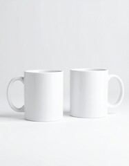 Two plain white mugs on a minimalist background.