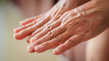 Close up hands finger senior woman. Life body care old hand nails adult person. Closeup anatomy fingers elderly aged. Retirement patient. Visit mature people. Female wrinkled. Wellness health care 